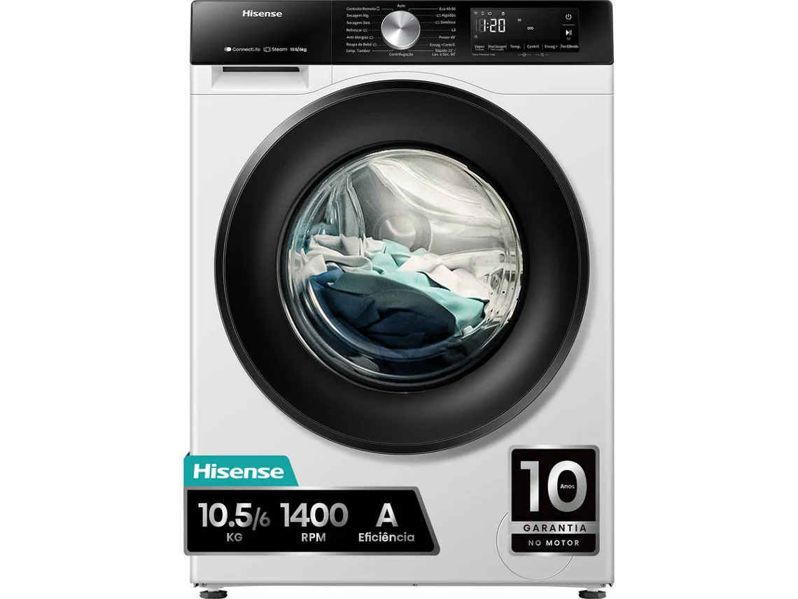 Máquina de Lavar e Secar Roupa HISENSE WD3S1043BW3 (10 Kg - 1400 rpm - Branco)