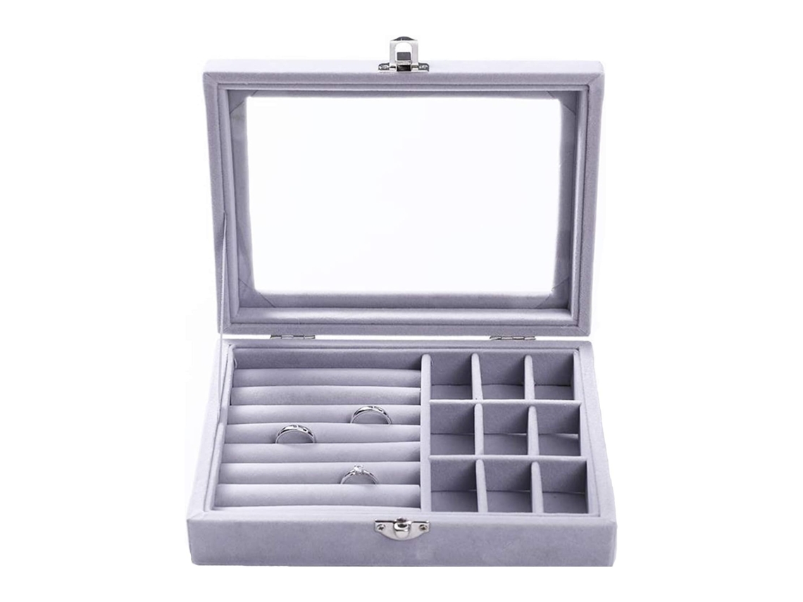 Caixa De Jóias Organizador Cinza 20x15x4,5cm