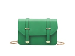 Bolsa De Ombro Feminina Com Corrente Dourada E Aba Com Fivelas Decorativas