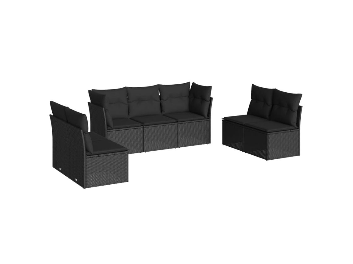 Conjunto de 7 Sofás para Jardim com Almofadões Vime Pe Preto MAISON EXCLUSIVE (7 pcs)