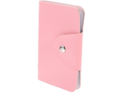 Organizador compacto para guardar placas de nail art em couro PU rosa.