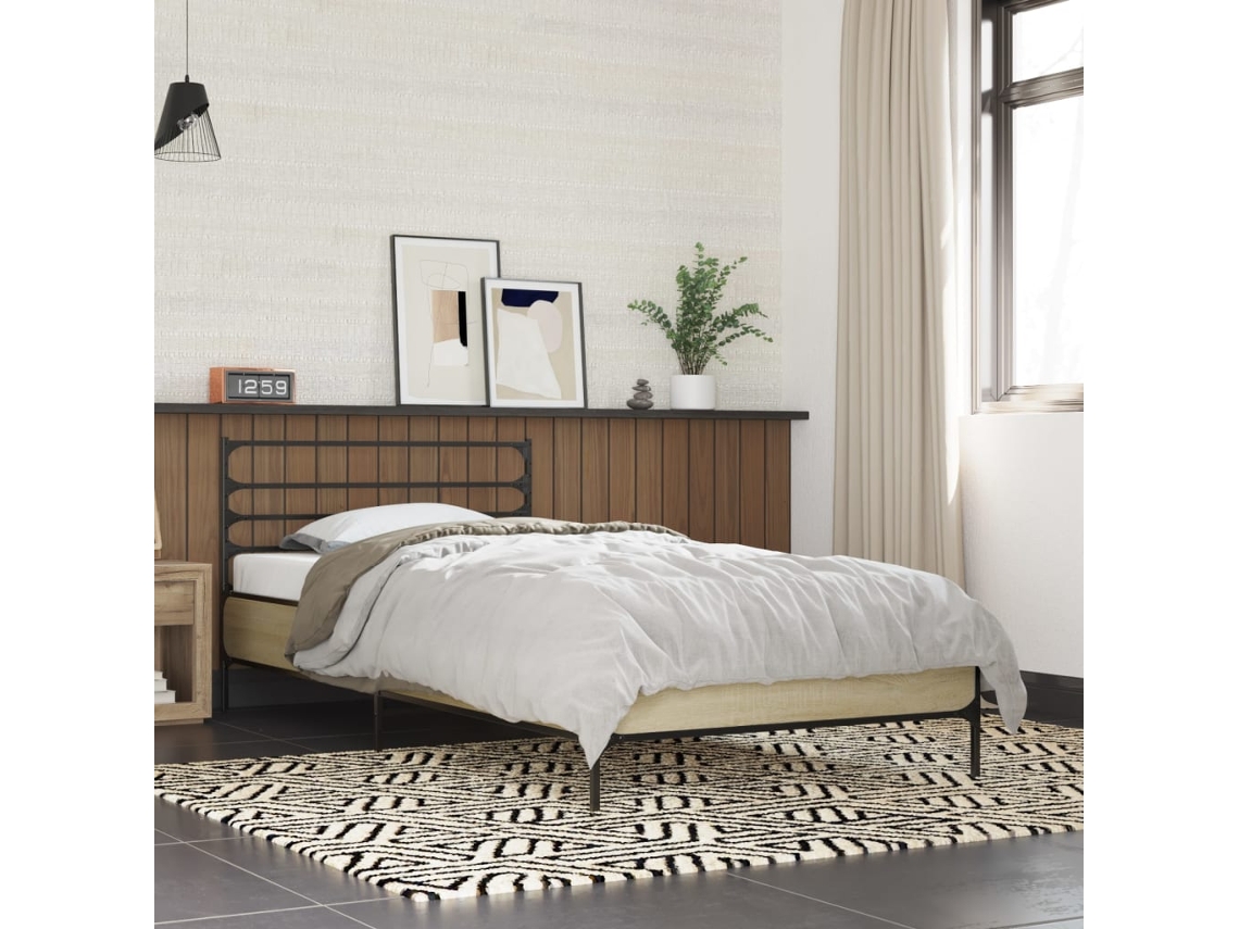 Vidaxl Estrutura de Cama Derivados de Madeira e Metal Carvalho Sonoma