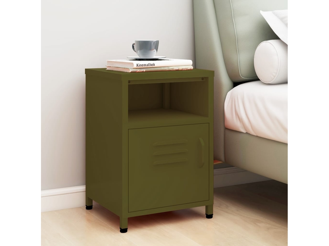 Vidaxl Mesa De Cabeceira Aço 35x35x51 Cm Verde-azeitona