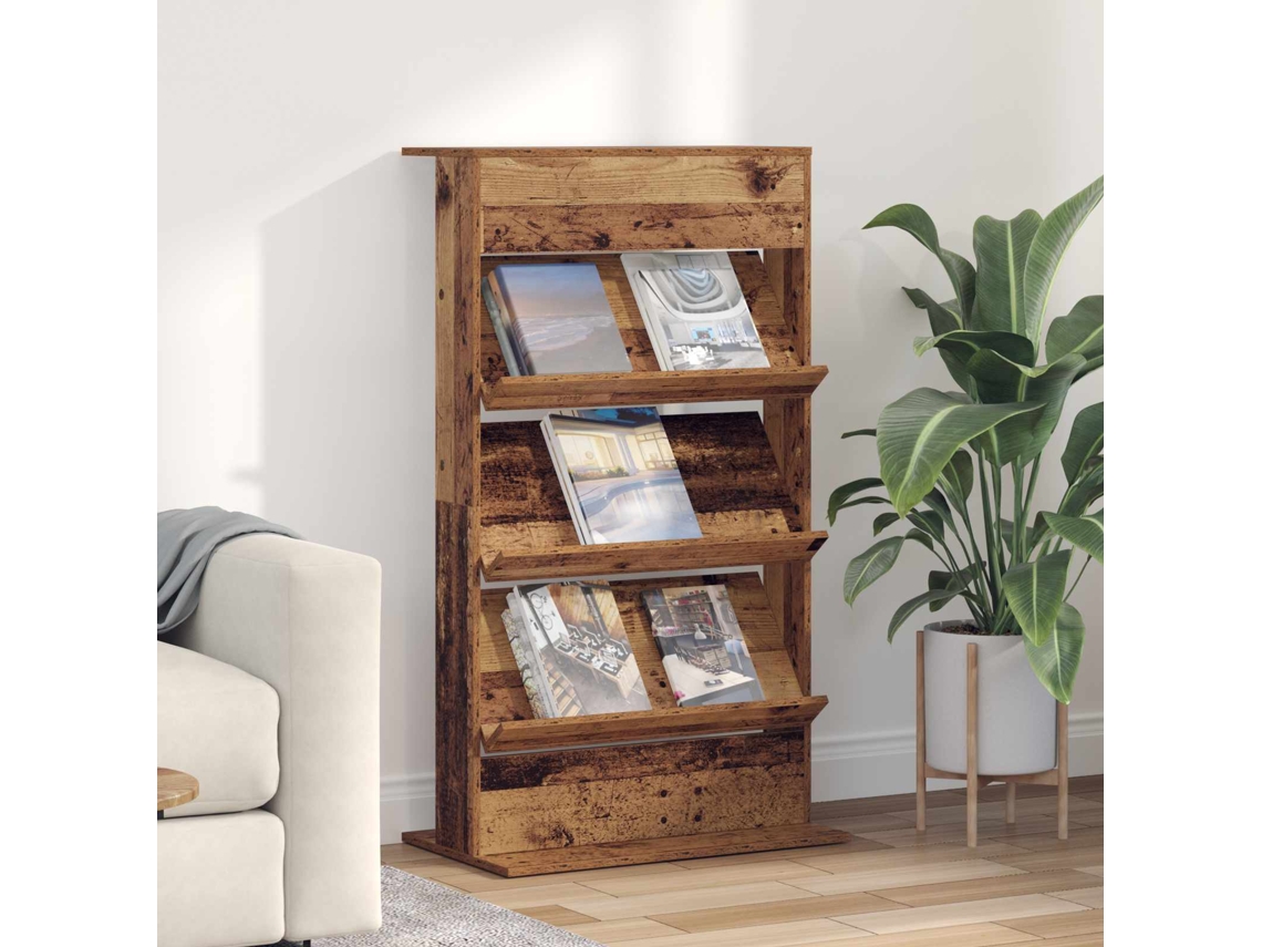Vidaxl Estante De Revistas Madeira Antiga 70 X 41 X 126 Cm