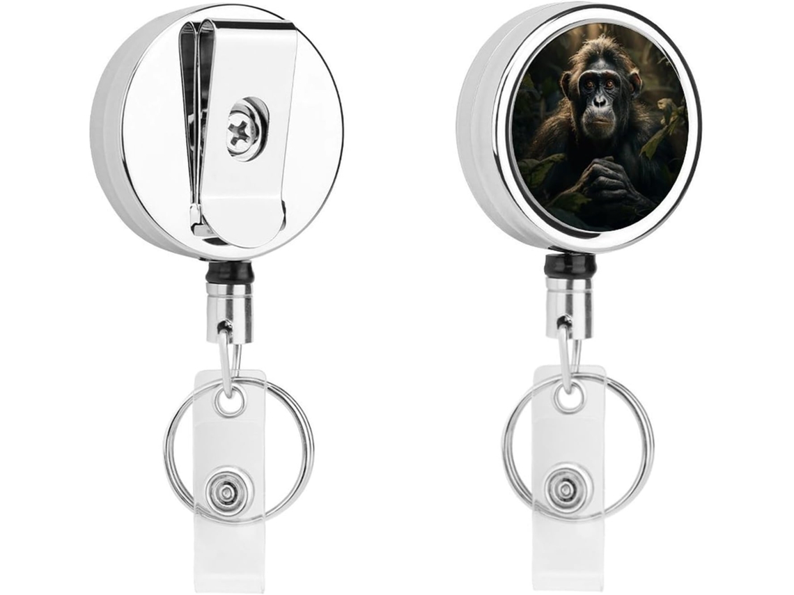 Porta Crachá Retrátil Jungle Monkey, Moderno E Durável, Em Metal, Com Cordão De Nylon De 68cm, Ideal Enfermeiros E