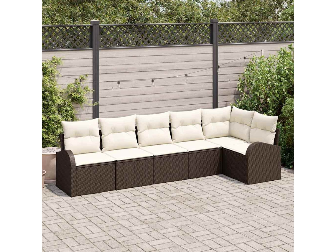 Vidaxl Conjunto De Sofá De Jardim 6 Unid. Castanho Vime Pe