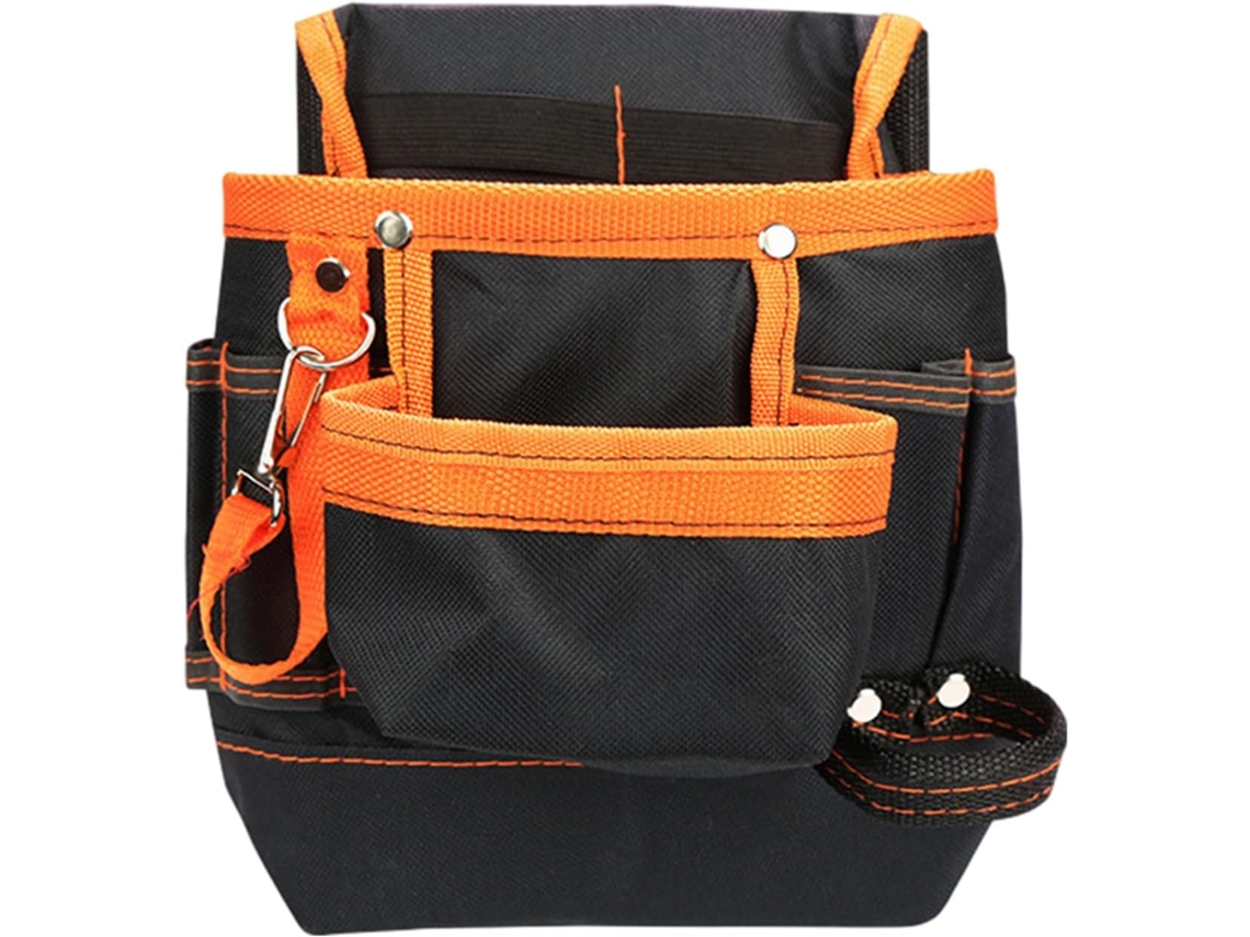 Bolsa multifuncional para ferramentas com diversos compartimentos e cinto ajustável em tecido Oxford.