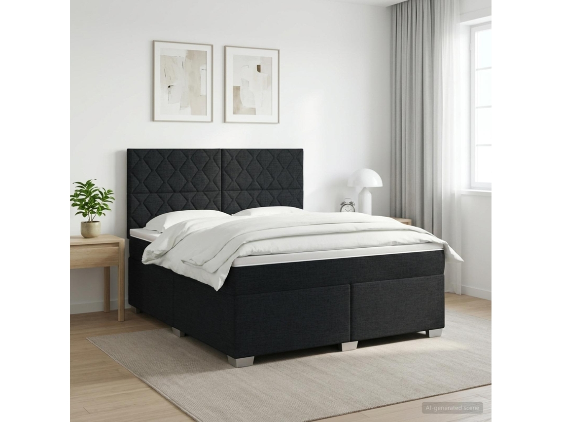 Vidaxl Cama Box Spring Com Colchão Preto 140 X 190 Cm Tecido