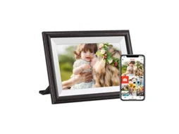 Moldura digital preta de 7 polegadas, memória interna de 16 GB, suporta reprodução de fotos do celular, com tela sensível ao toque