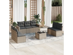 8 Pcs Conjunto Sofás De Jardim C/ Almofadões Vime Pe Cinza Dkd Home Decor