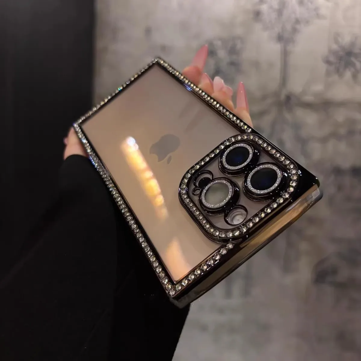 Capa Para Celular Com Strass E Revestimento De Diamante (preta) Para Iphone 14 Pro Max