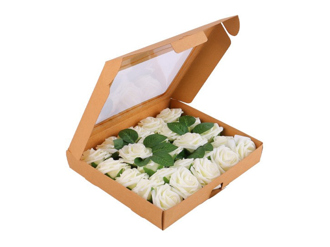 Laxiscreed Caixa De Flores De Rosa Artificial Verde Para Decorar E Presentear