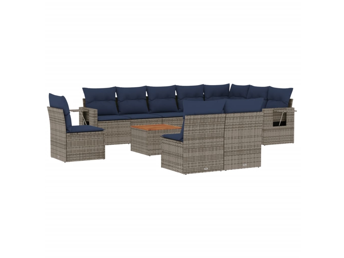 Conjunto de Sofá de Jardim, 11 Peças, Almofadas, Rattan Cinza MAISON EXCLUSIVE