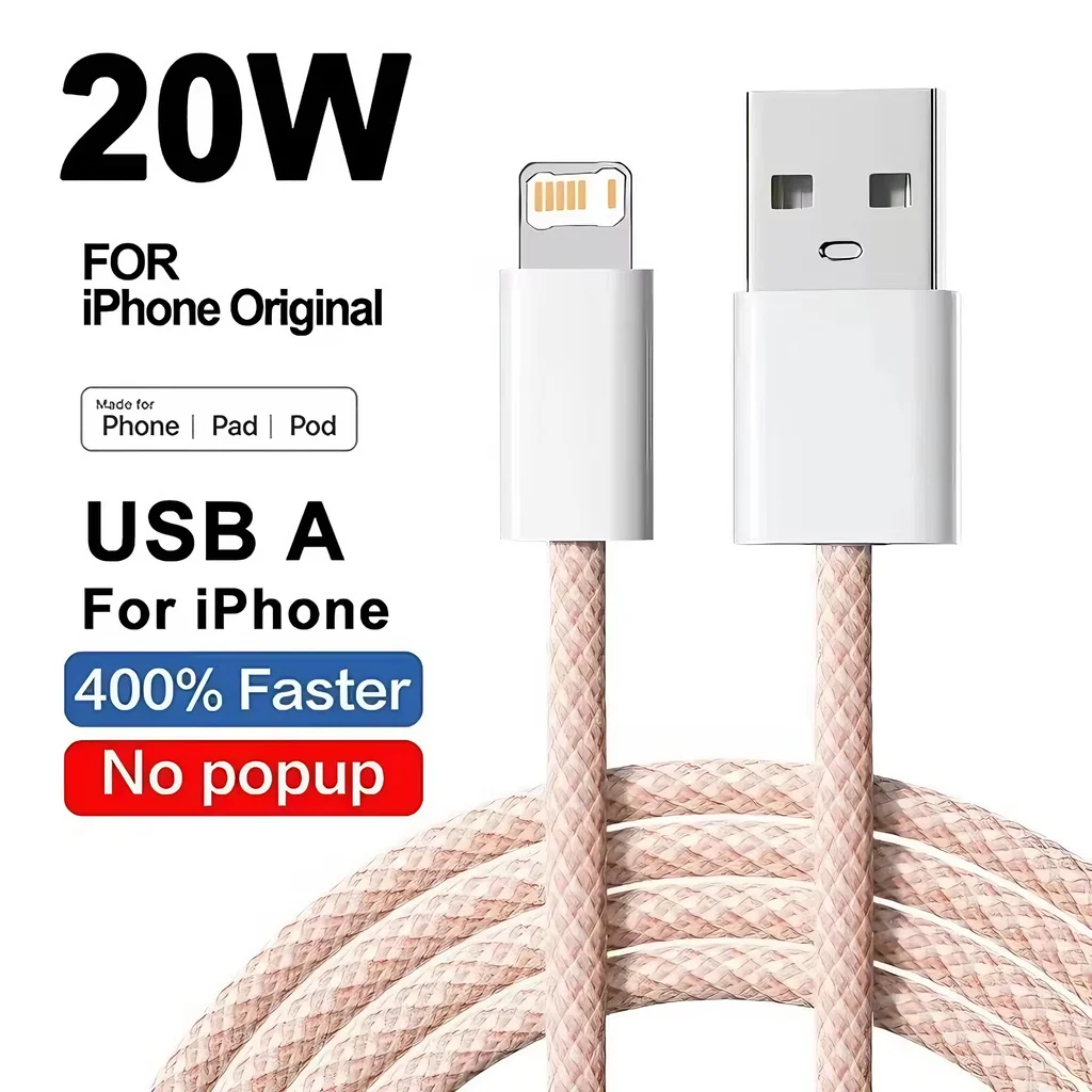 Cabo De Dados Usb Trançado De 20 W Para Carregamento Rápido (rosa, 1 M) Para Iphone