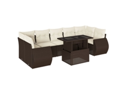 Conjunto de 8 Sofás de Jardim com Almofadões Vime Pe Castanho MAISON EXCLUSIVE (8 pcs)