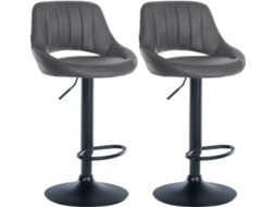 Conjunto de 2 banquetas de bar ajustáveis em couro sintético cinza com encosto perfurado e base de metal preta 10_0006666