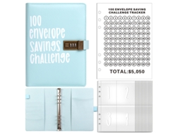 100-envelope Challenge Savings Binder For Couples, 100day Challenge With Combination Lock Light Blue Printed Numbers
