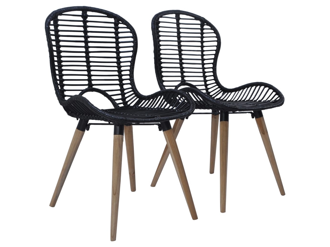 Vidaxl Cadeiras De Jantar 2 Pcs Vime Genuíno Preto