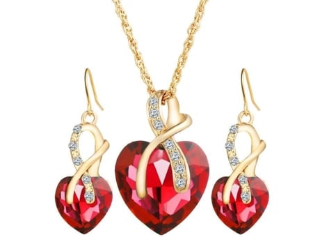 Parure vermelho coração pingente zircon cristal strass conjunto de jóias colar brincos presente feminino UNIONJOIE