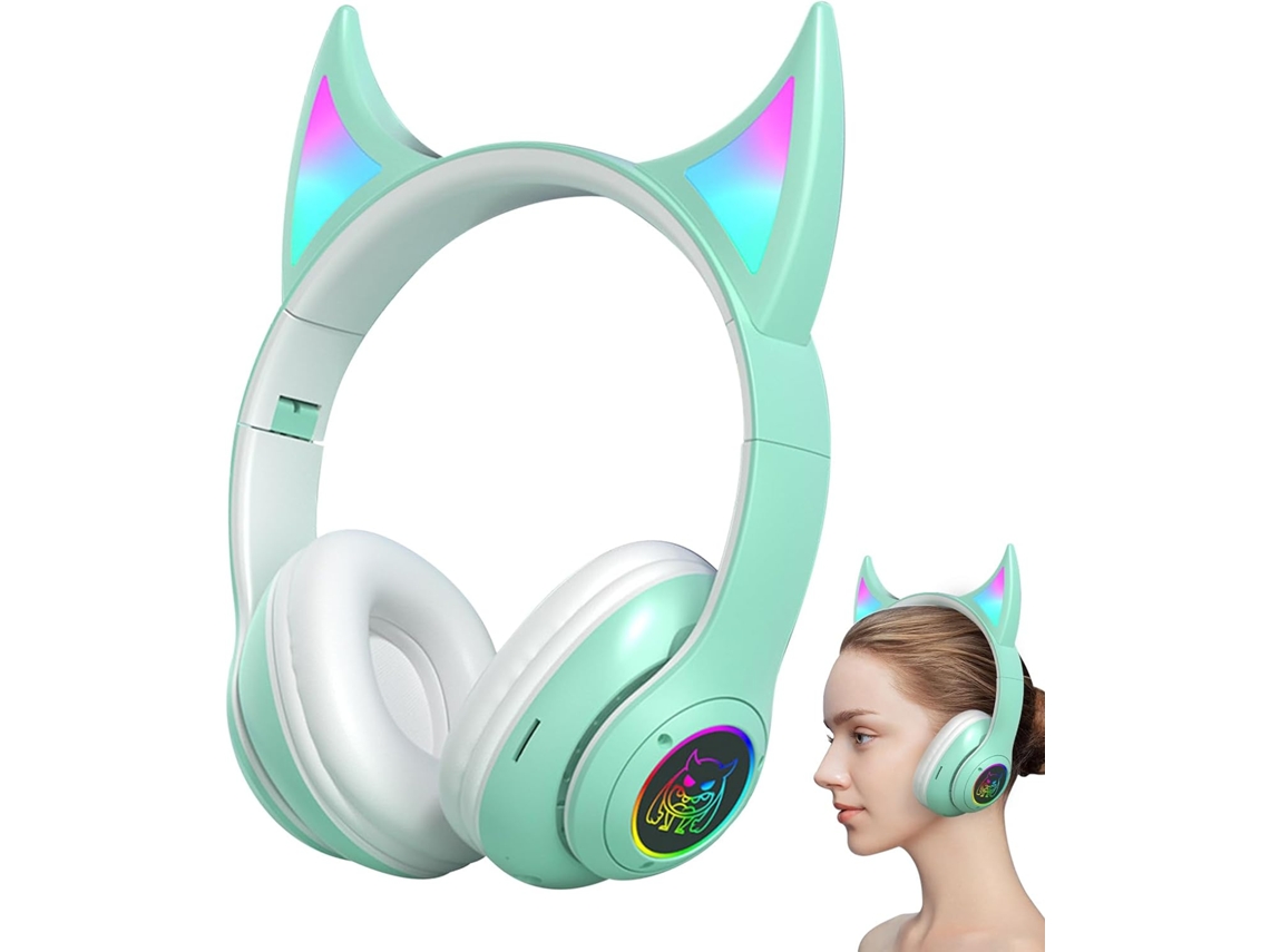 Fones De Ouvido Sem Fio Supra Auriculares Com Orelhas Gato E Luzes Coloridas Que Simulam A Respiração