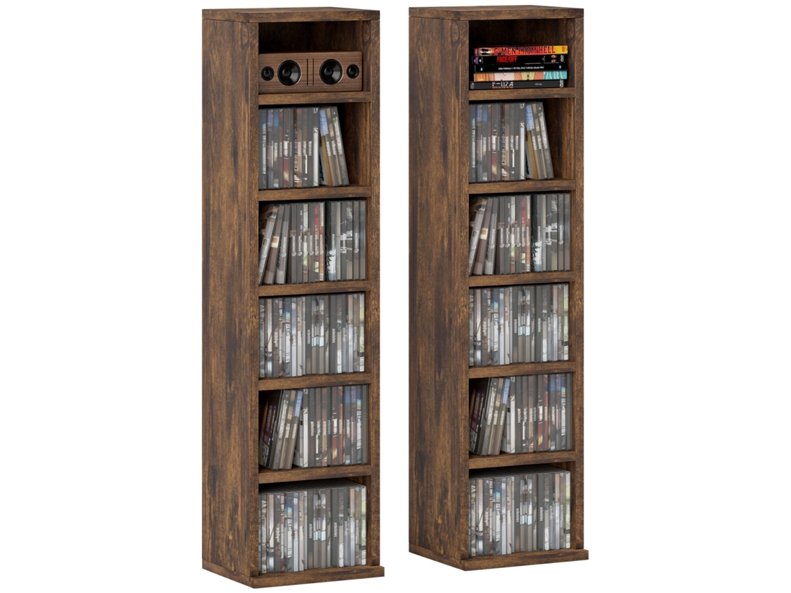Conjunto De 2 Estantes De Coluna, Armário Para Cds, 12 Compartimentos, 21 X 22,5 X 88,5 Cm, Capacidade Para 204 Cds, Marrom Rústico