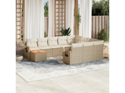 Conjunto de Sofá de Jardim 11 Peças C/ Almofadões Vime Pe Bege Dkd Home Decor