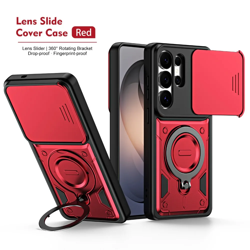 Capa Para Celular (vermelha, Galaxy S26), Suporte Magnético Com Anel Deslizante Para A Lente Da Câmera.
