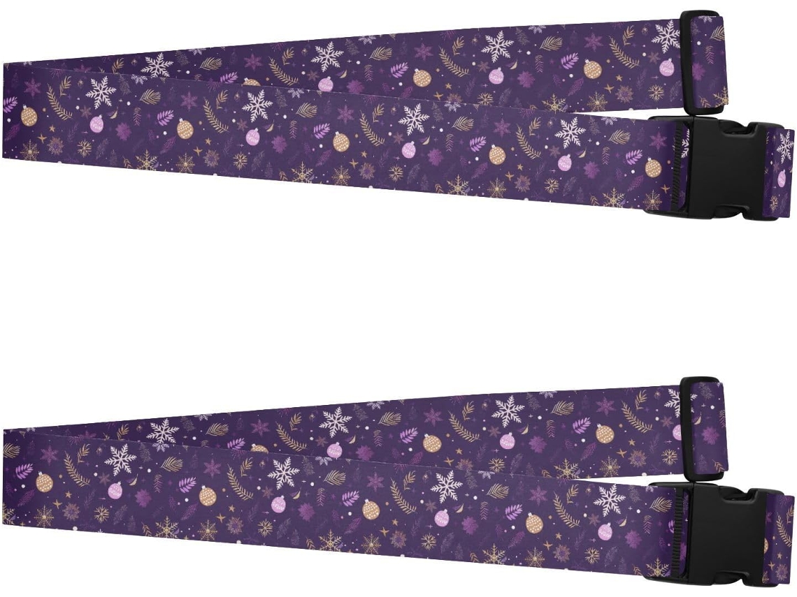 Conjunto De 2 Cintas Identificação Bagagem, Com Estampa De Floco Neve Roxo E Dourado, Portáteis, Ajustáveis,