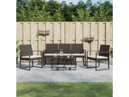 Vidaxl 5 Pcs Conjunto Jantar P/ Jardim C/ Almofadões Vime Pp Castanho