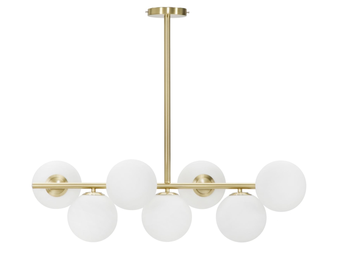 Lustre Glamoroso De 7 Lâmpadas - Luminária De Teto E14 Em Metal Dourado E Esferas De Vidro Branco 81x30x74 Cm - Design Glamoroso