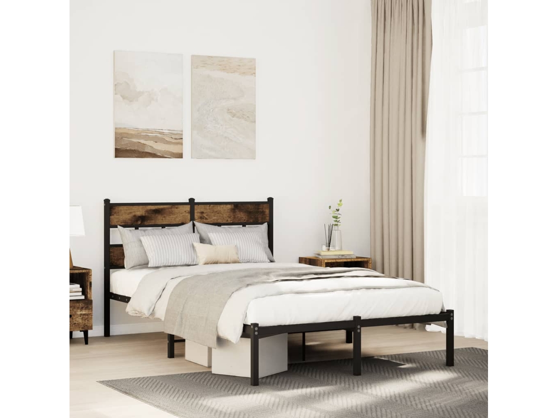 Vidaxl Estrutura De Cama Sem Colchão 120x200 Cm Metal Carvalho Fumado