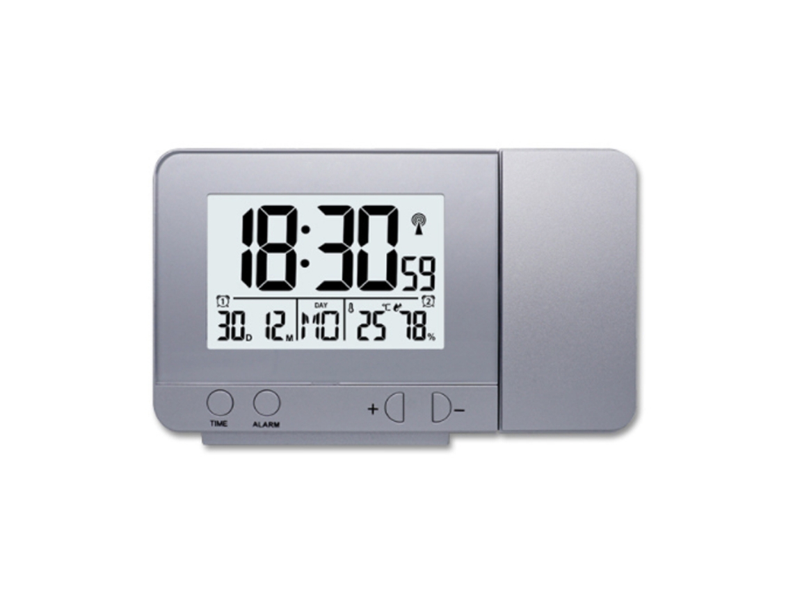 Relógio de Carregamento Usb Despertador Prateado com Projeção de Temperatura de Tempo Tela Lcd Despertador