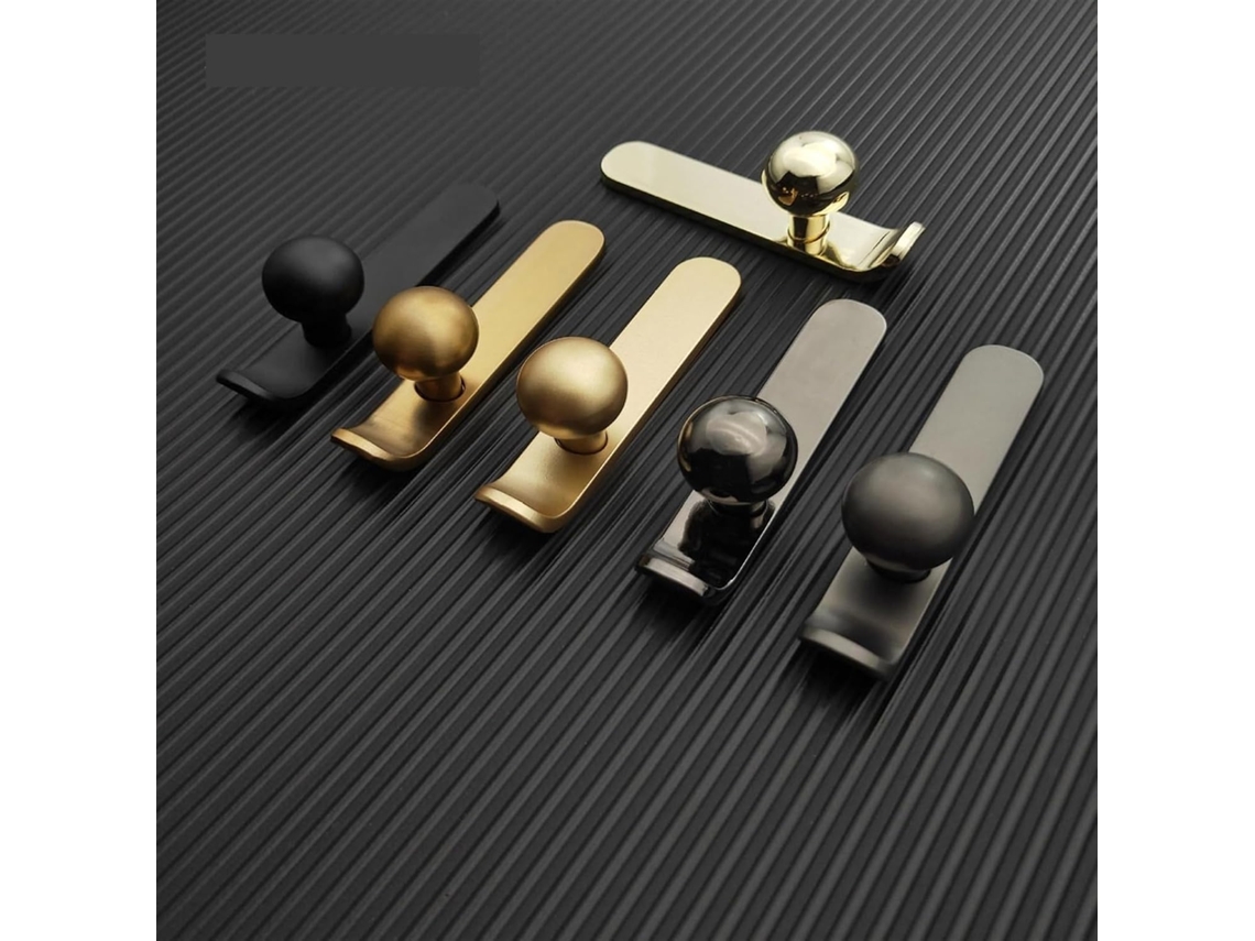 Puxador De Porta Armário Preto Com Furo Único E Detalhes Dourados, Em Liga De Alumínio, Design Minimalista E Alongado, 1 Peça