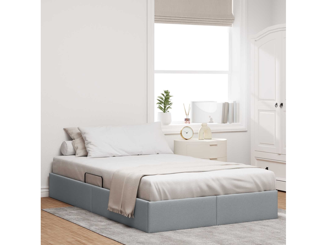 Vidaxl Estrutura De Cama Ottoman Cinzento-claro 120 X 200 Cm Tecido