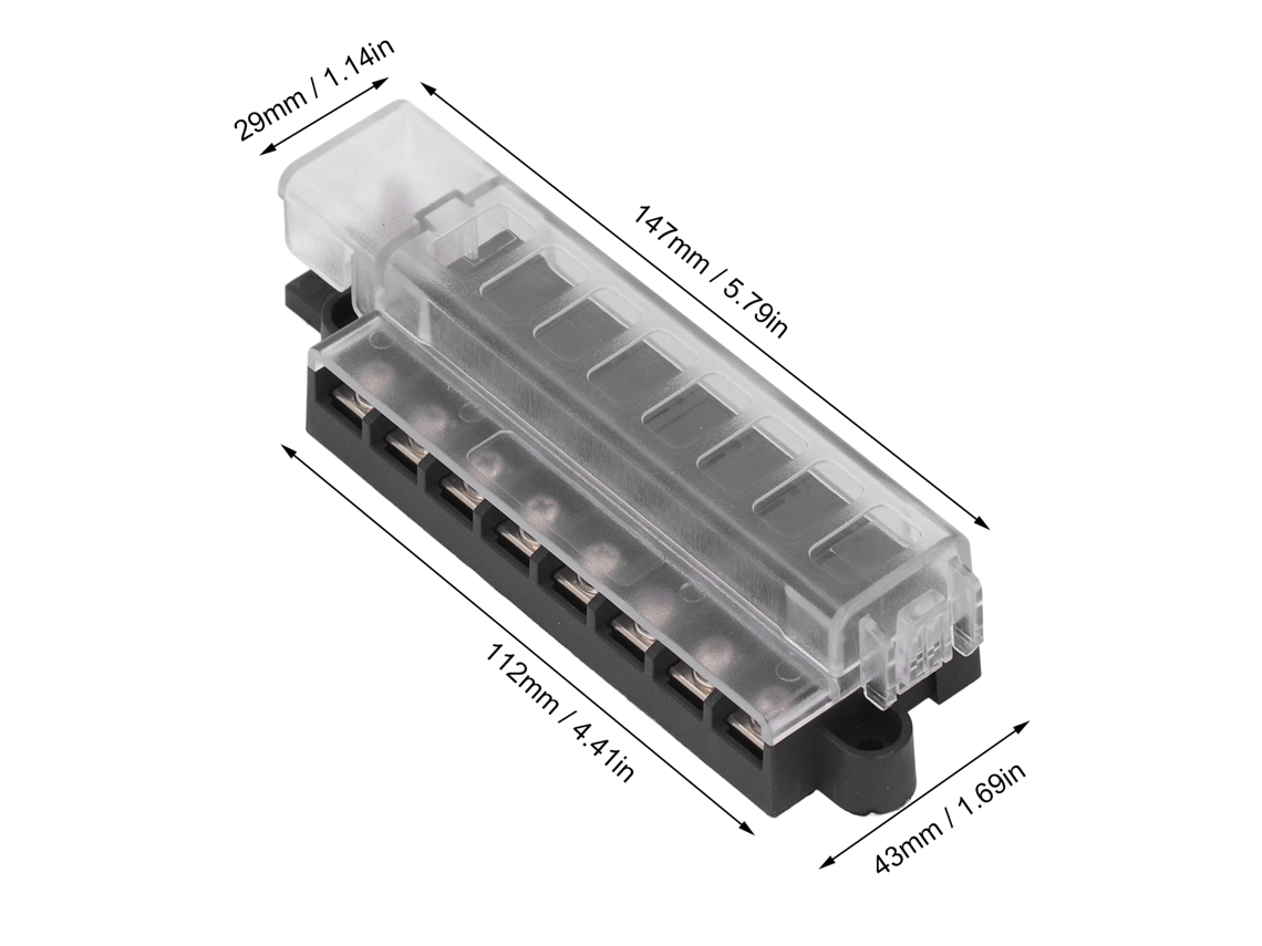 Caixa De Fusíveis De Lâmina 8 Vias Com Tampa Transparente Compacta Ato Atc 32vdc 100a