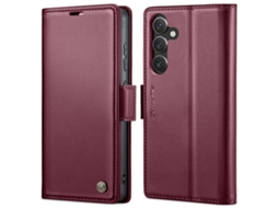 Capa Para Samsung Galaxy A55 Borboleta Fivela Litchi Textura De Telefone De Couro Rfid Antirroubo Vinho Vermelho