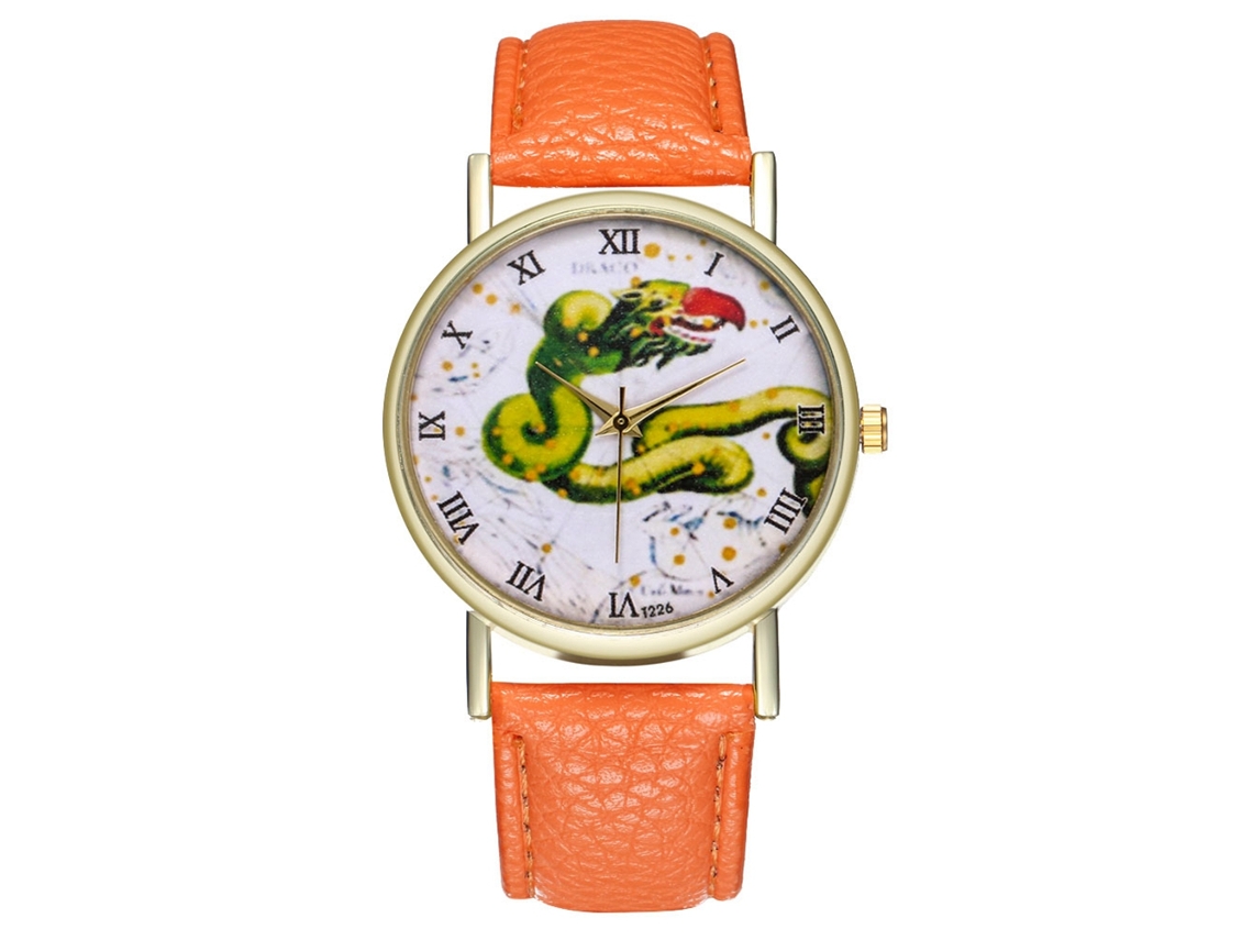 Relógio de Pulso Analógico de Dial Redondo Fashion com Movimento de Quartzo (laranja)