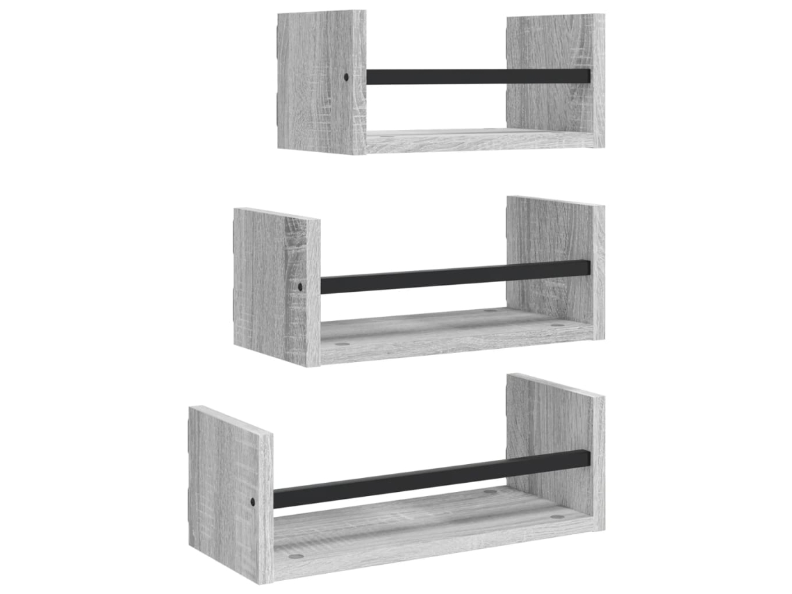 Wall Shelf Set, Wall Shelf Sets Vidaxl Cinzeto Madeira Processada (n/a)