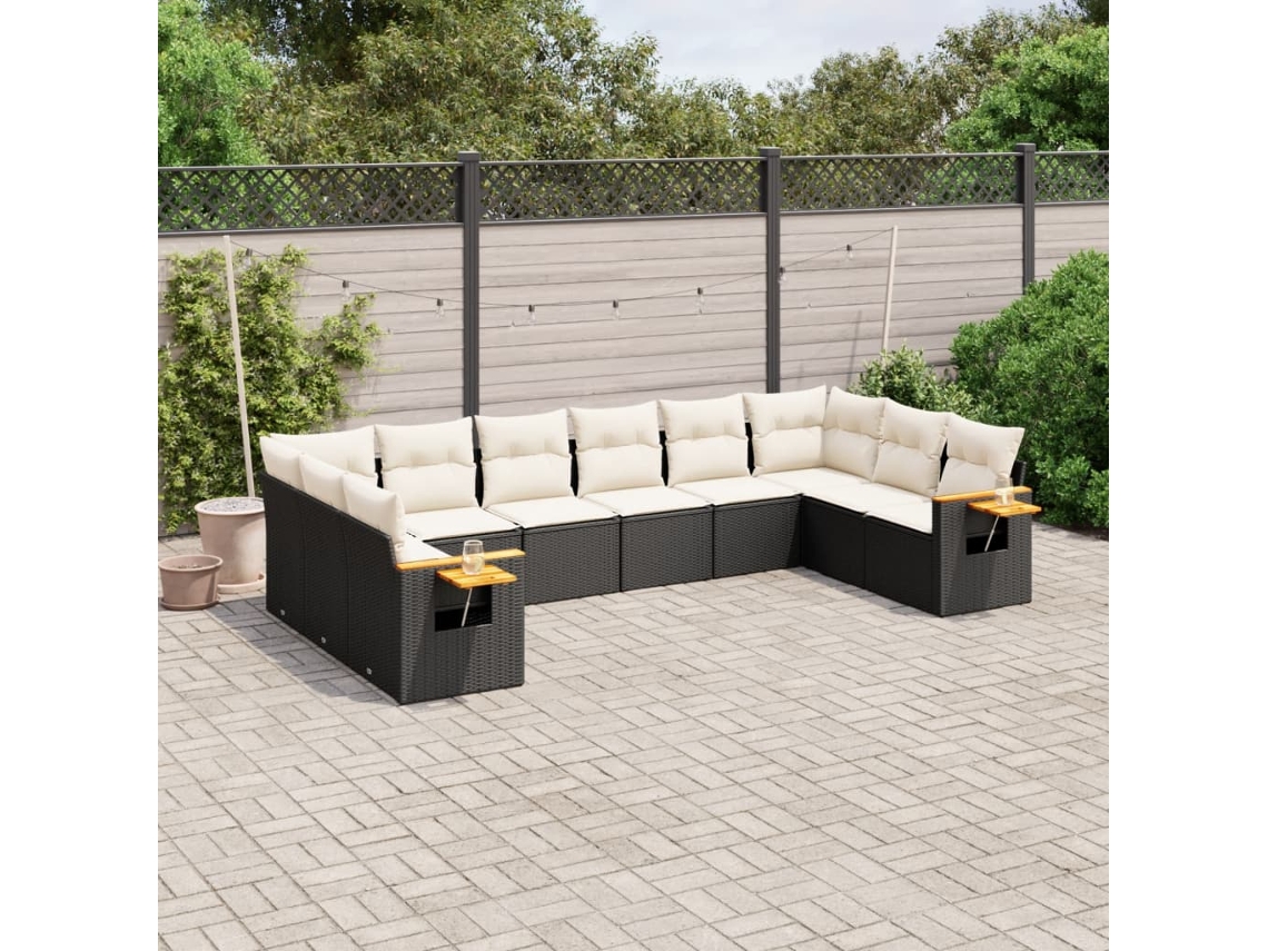 Vidaxl 10 Pcs Conjunto Sofás de Jardim C/ Almofadões Vime Pe Preto