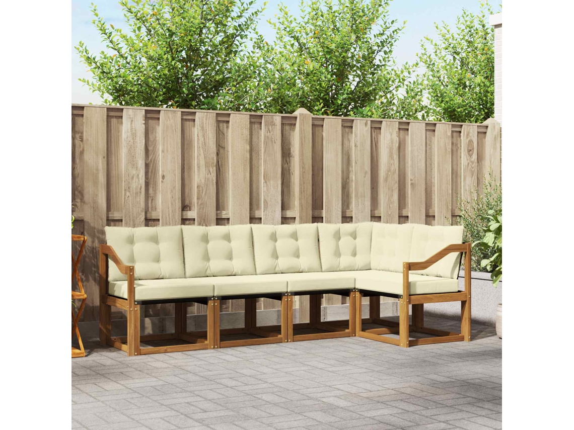 Vidaxl Conjunto De Sofás Para Exterior 5 Unid. Natural E Creme
