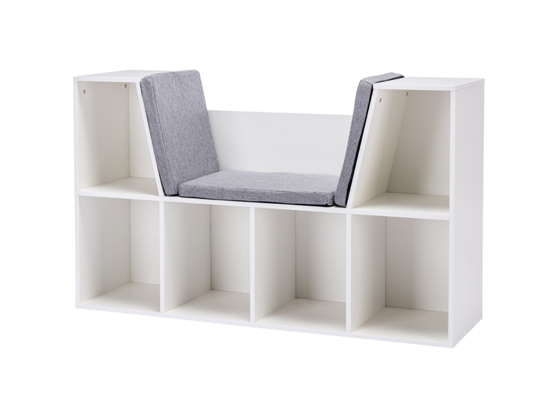 Prateleira Infantil de Canto com 3 Caixas Organizadoras, Cinza, 57,4 X 57,4 X 94 Cm, para Crianças de 3 a 12 Anos.