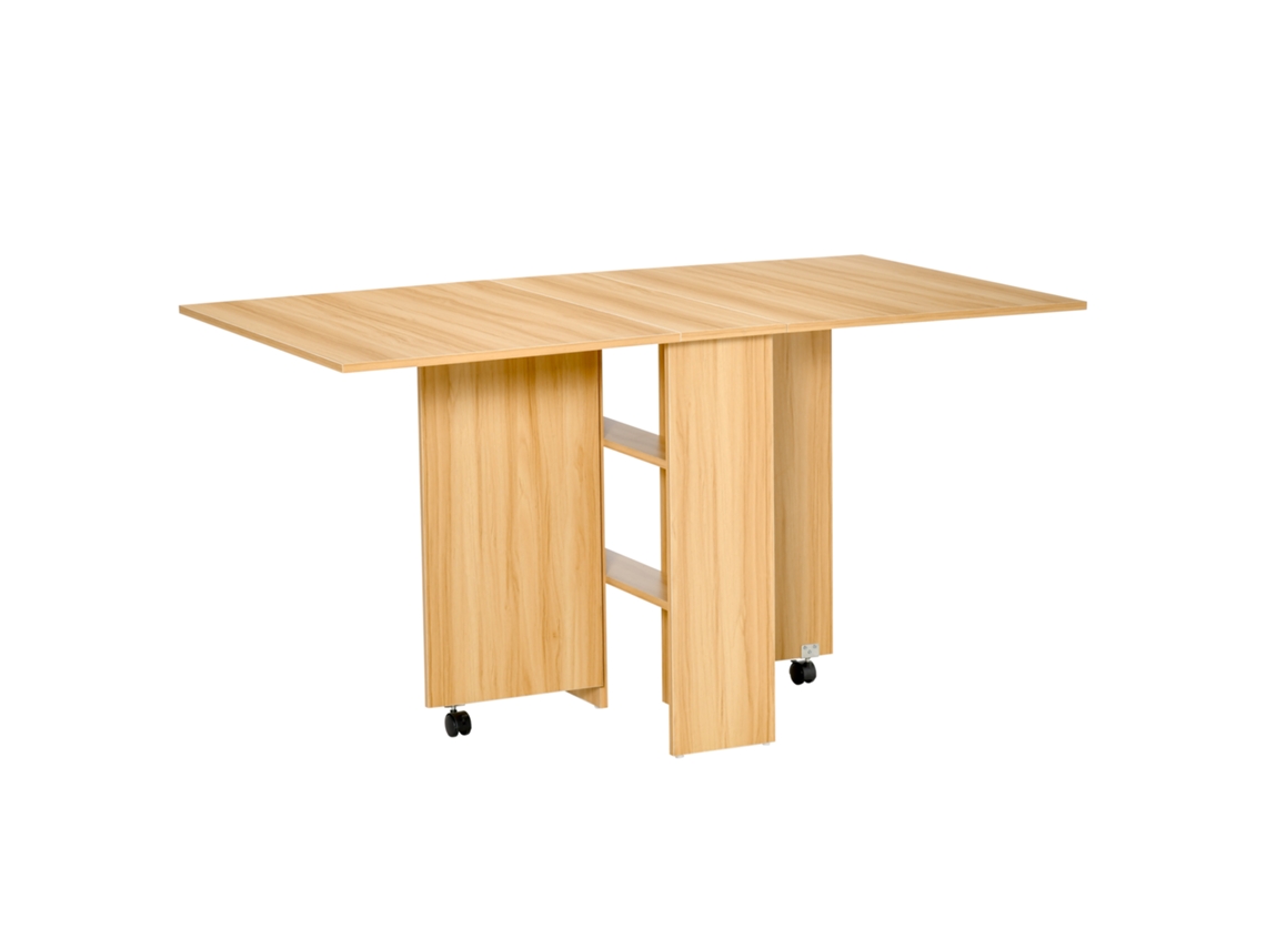 Mesa Dobrável Com Roda Aglomerado De Madeira, Plástico E Metal Cor Cor De Madeira Natural 140x80x74 Cm Homcom