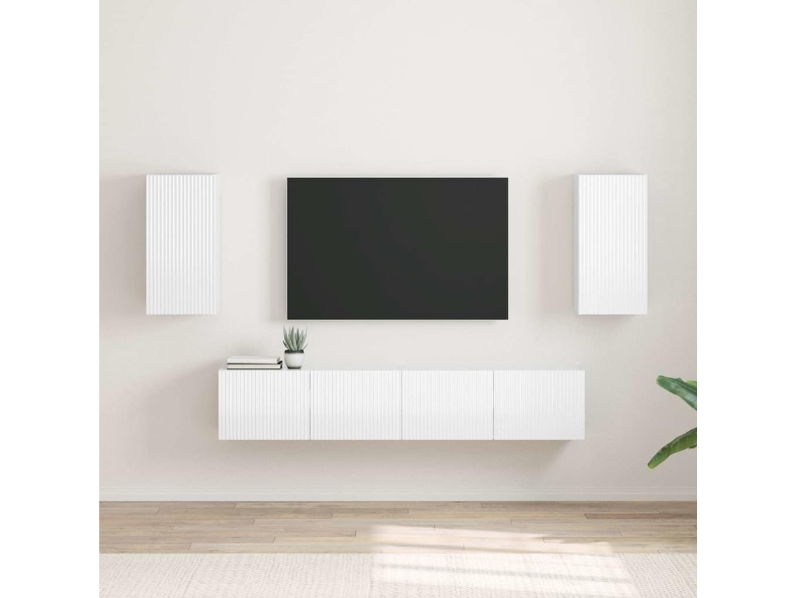 Vidaxl Armário De Tv De Parede 2 Unid. Branco Brilhante
