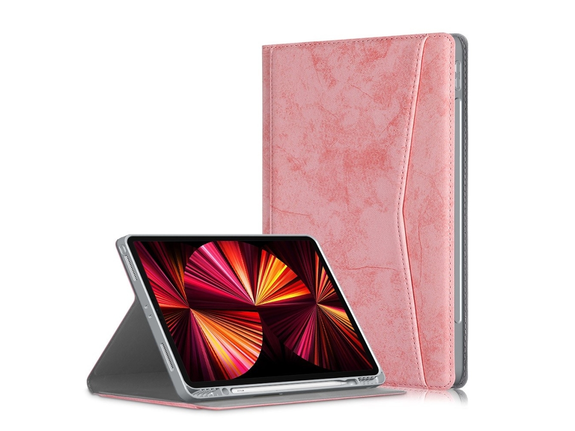 Capa para iPad Pro 12.9 2018/2020/2021 com bolso frontal e porta-latas, rosa