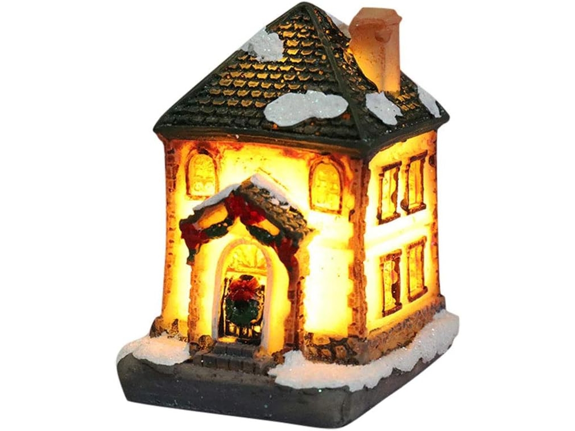 Casas de Aldeia de Cena de Natal Decorações de Natal de Led Casa de Neve de Resina com Luz Branca Quente Alimentada Por Bateria