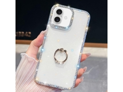 Capa Para Iphone 17 Com Glitter De Strass E Suporte De Anel, Resistente A Impactos.