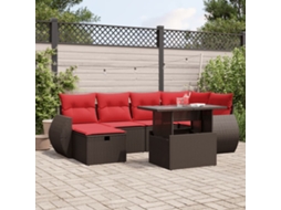 Vidaxl Conjunto De Sofá De Jardim Com 7 Peças E Almofadas Em Rattan Sintético Marrom