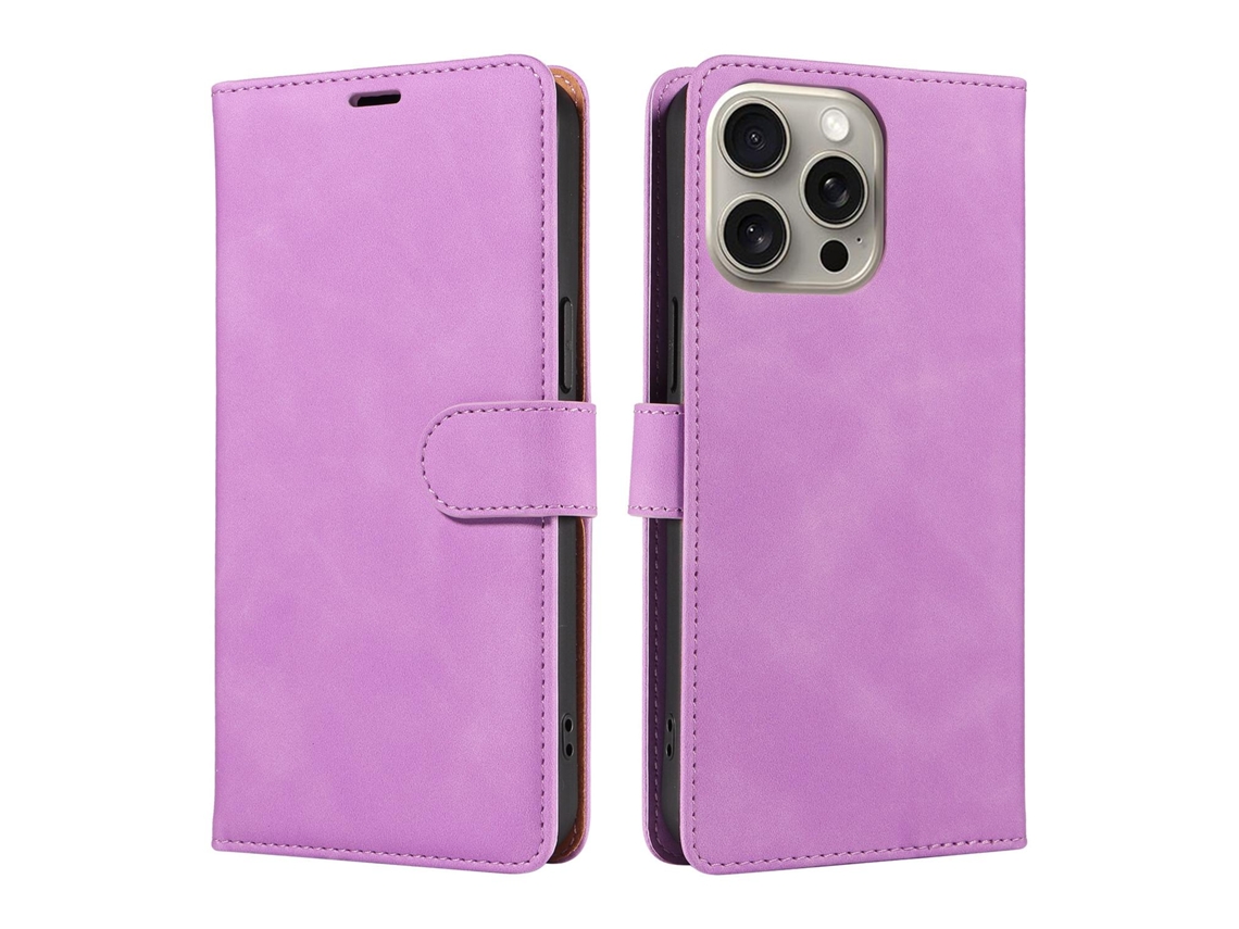Capa Para Iphone 17 Em Couro Roxo Com Proteção Antirroubo.
