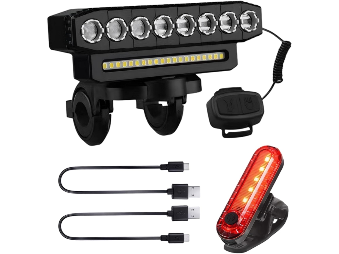 Farol De Bicicleta Recarregável Com Buzina, 6 Modos E Luzes Dianteiras E Traseiras À Prova D'água (preto)