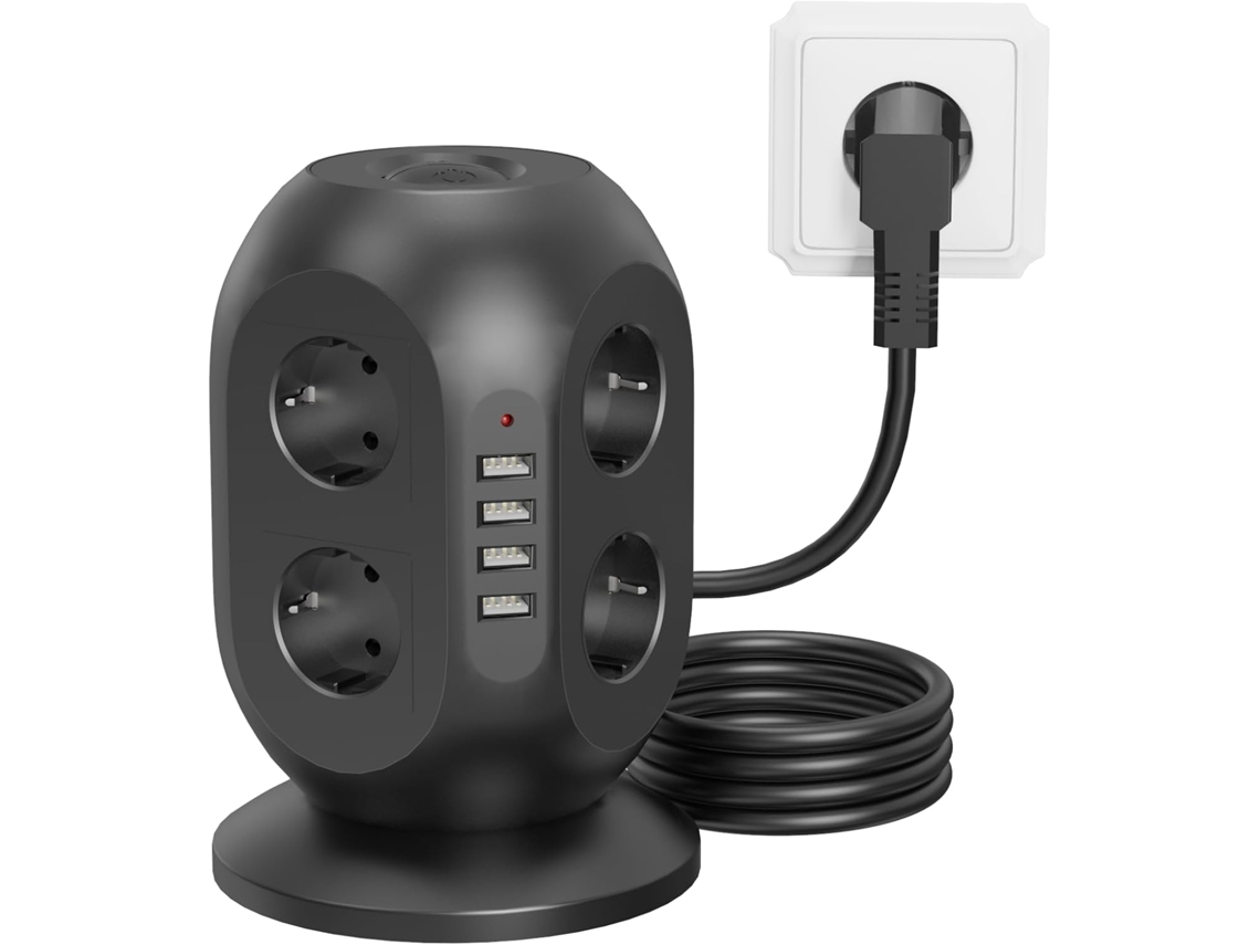Extensão Elétrica Usb Com 8 Tomadas, 8 Portas Usb E Protetor Contra Surtos